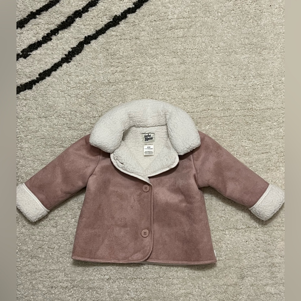 Pink faux suede jacket for baby girl - 6mo